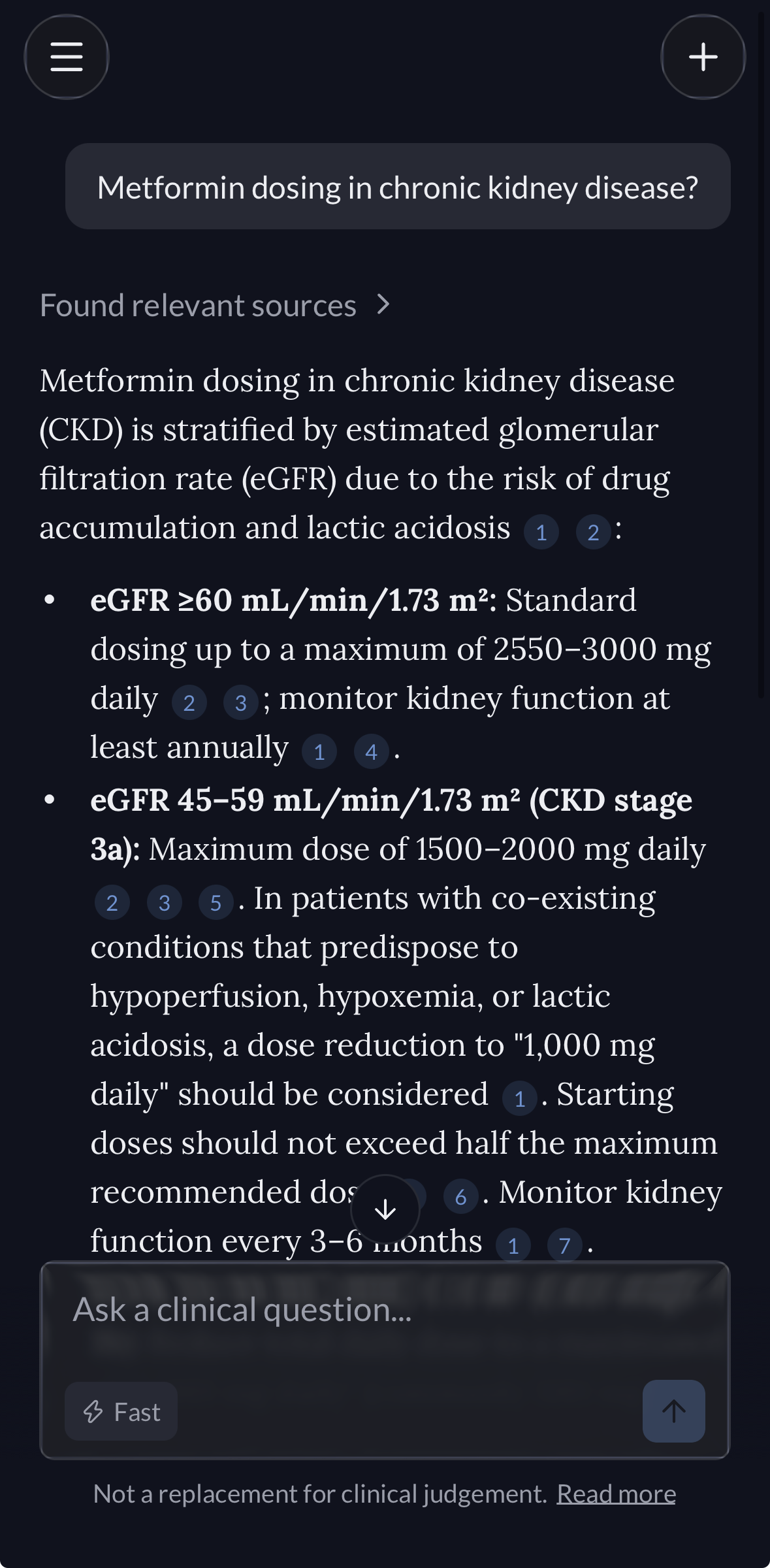 The Standard Medicine app showing a cited answer to a clinical question